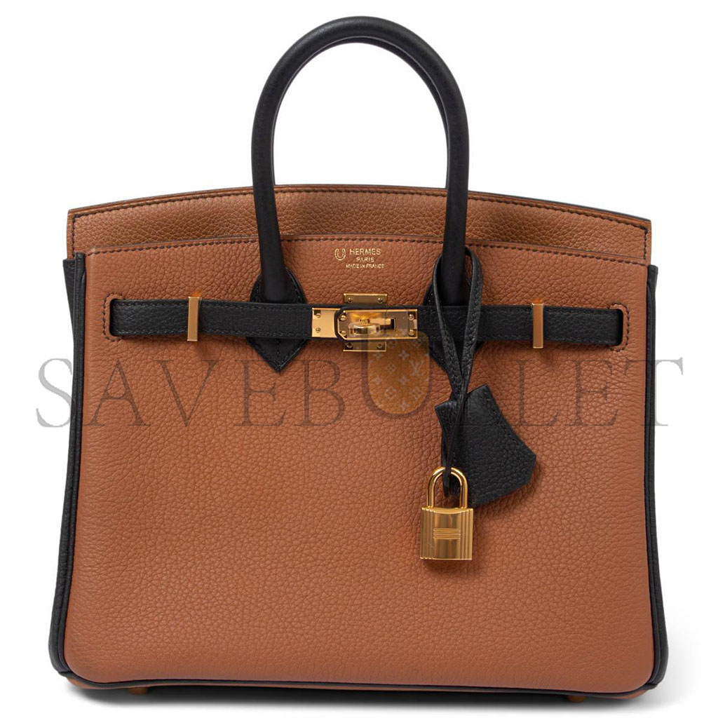 HERMES BIRKIN 25 EPSOM GOLDEN BROWN AND BLACK GOLD BUCKLE 1380217481102 (25*18*13cm)